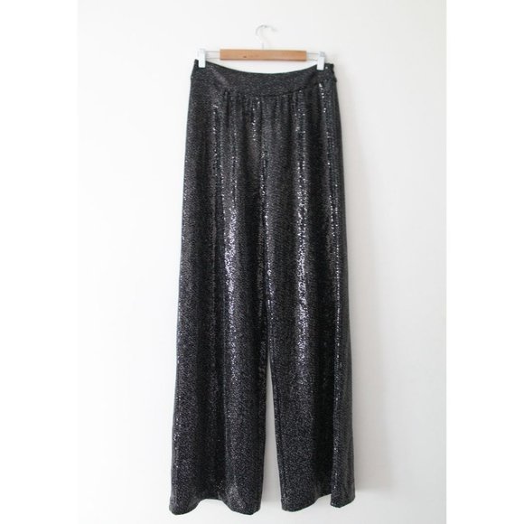 Ramy Brook New York Gavin Metallic Wide-Leg Pant Black Size 10 - Picture 5 of 8